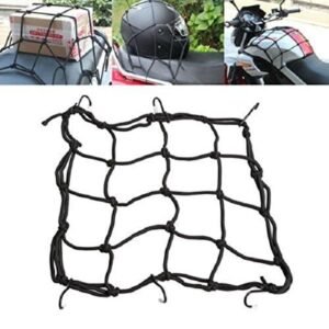 Bike Fuel tank, Seat,Carrier Helmets Bungee Cord Cargo Net (40 *40 CM) Universal Luggage Holder-Strong & Elastic Mesh Soft Rope Straps for Holding Bags,Box on Bikes, Scooter, Cycle, Cars [Water Proof]
