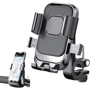Mobile Holder for Bikes with One Click Locking Phone Holder 360° Rotation Phone Mount Anti-Slip and Adjustable Angle for Motorcycles, Bicycles, E-Bikes, Scooters